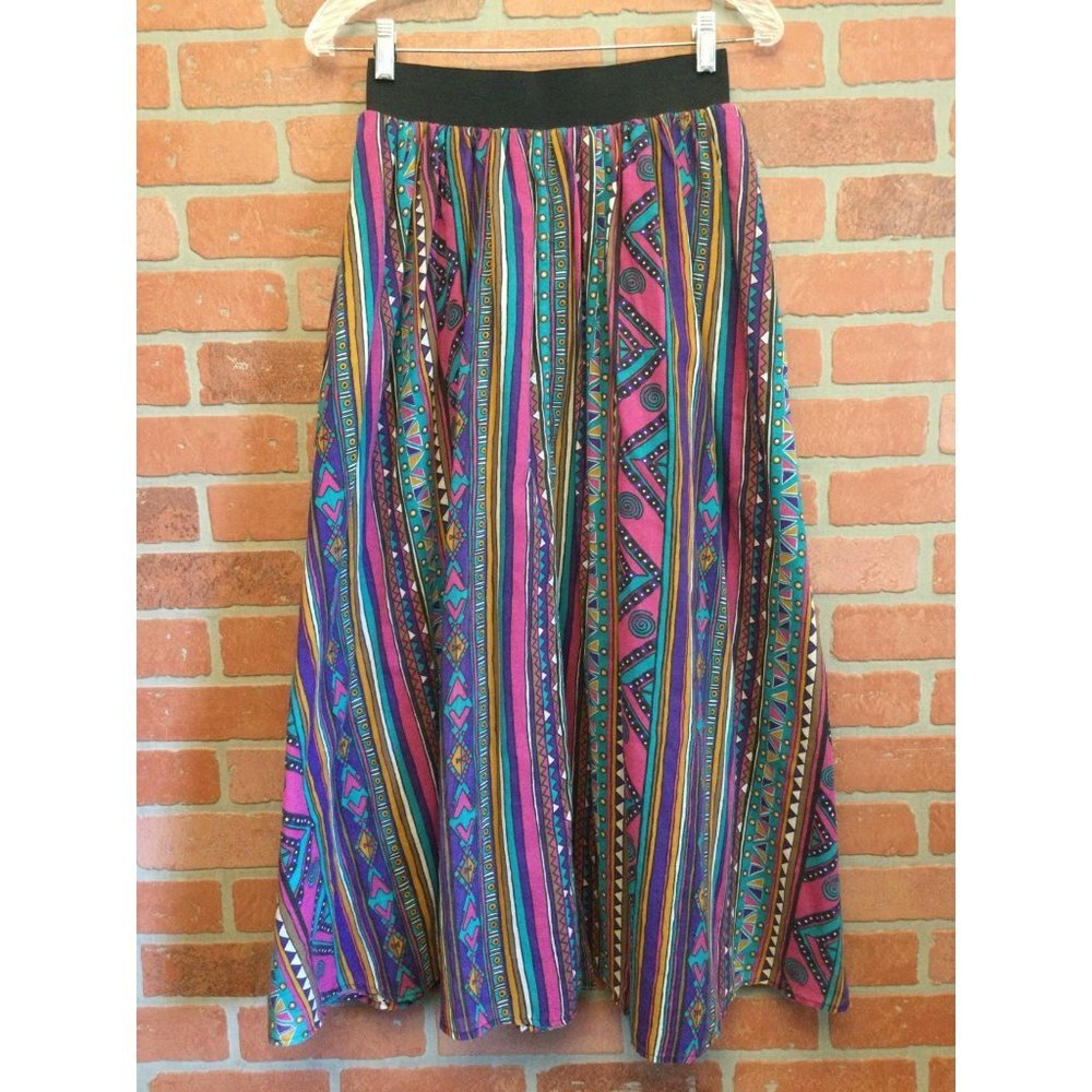 Vintage Women's Circle Skirt Multi Pattern Colorful Elastic Waist Size M Geometr - Picture 1 of 7